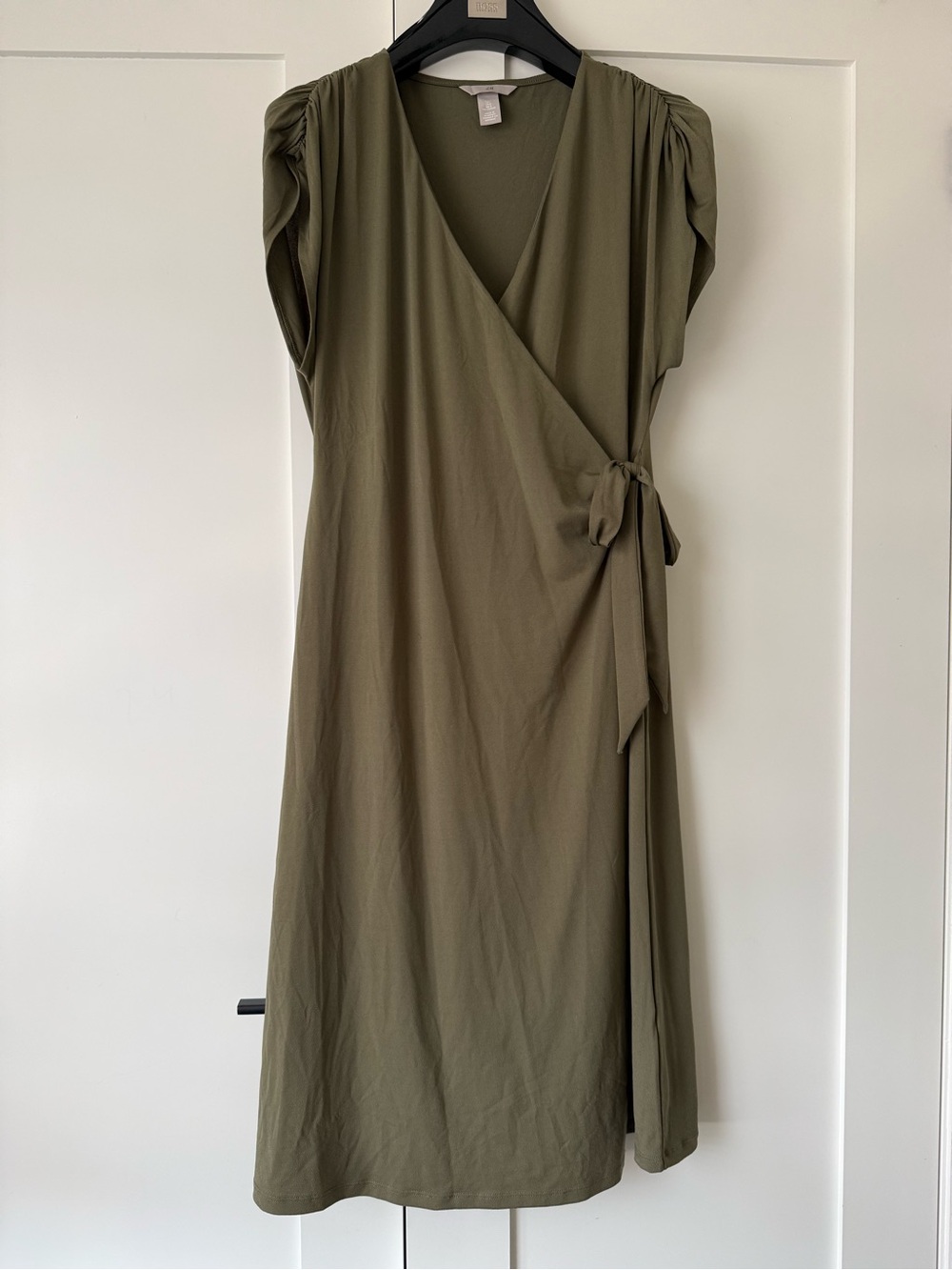 H&M Olive Green Wrap Midi Dress - Women’s L - Graduation Wedding Garden Party